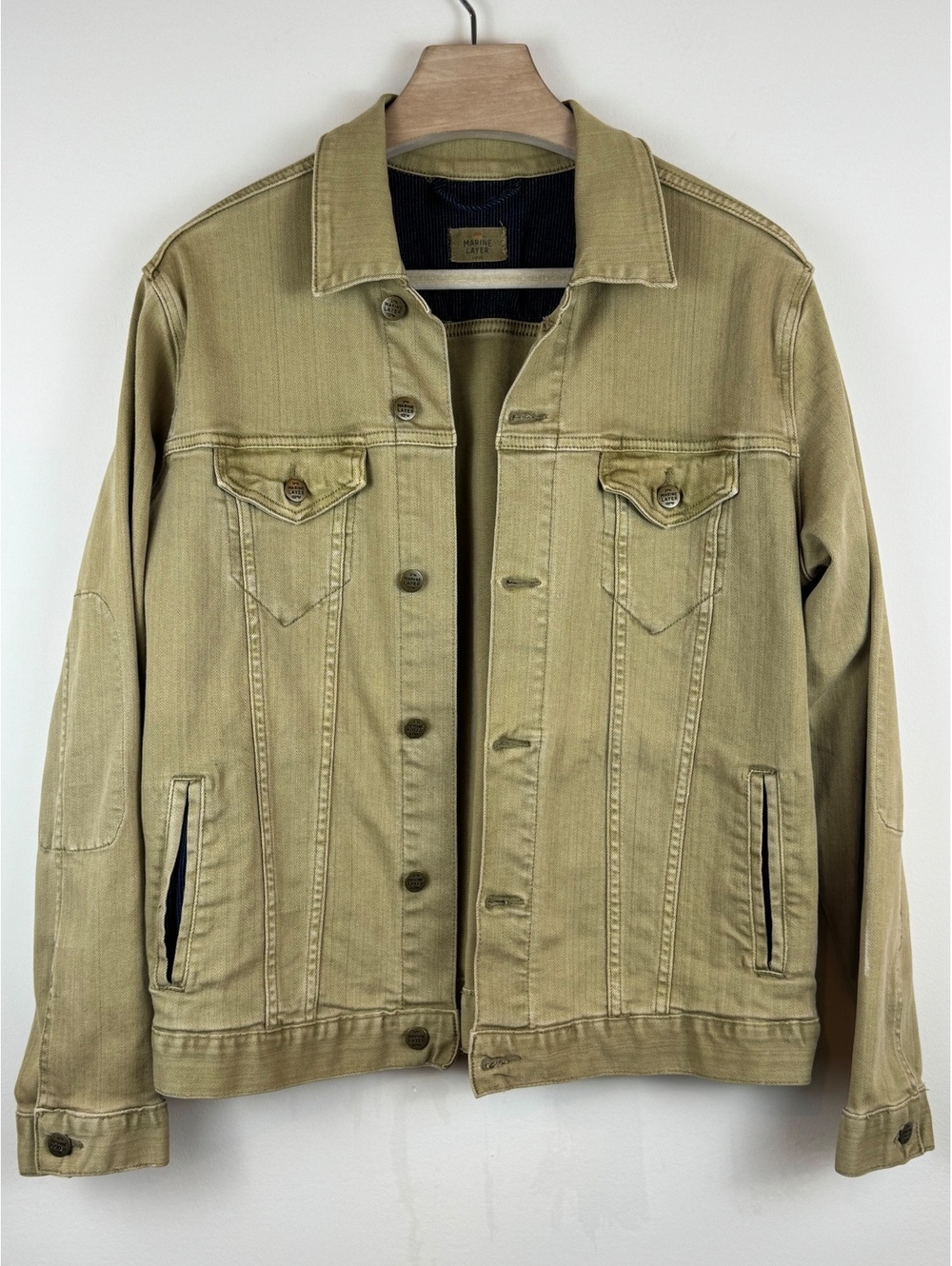 Marine Layer Men’s Khaki Stretch Denim Trucker Jacket Workwear Utility M